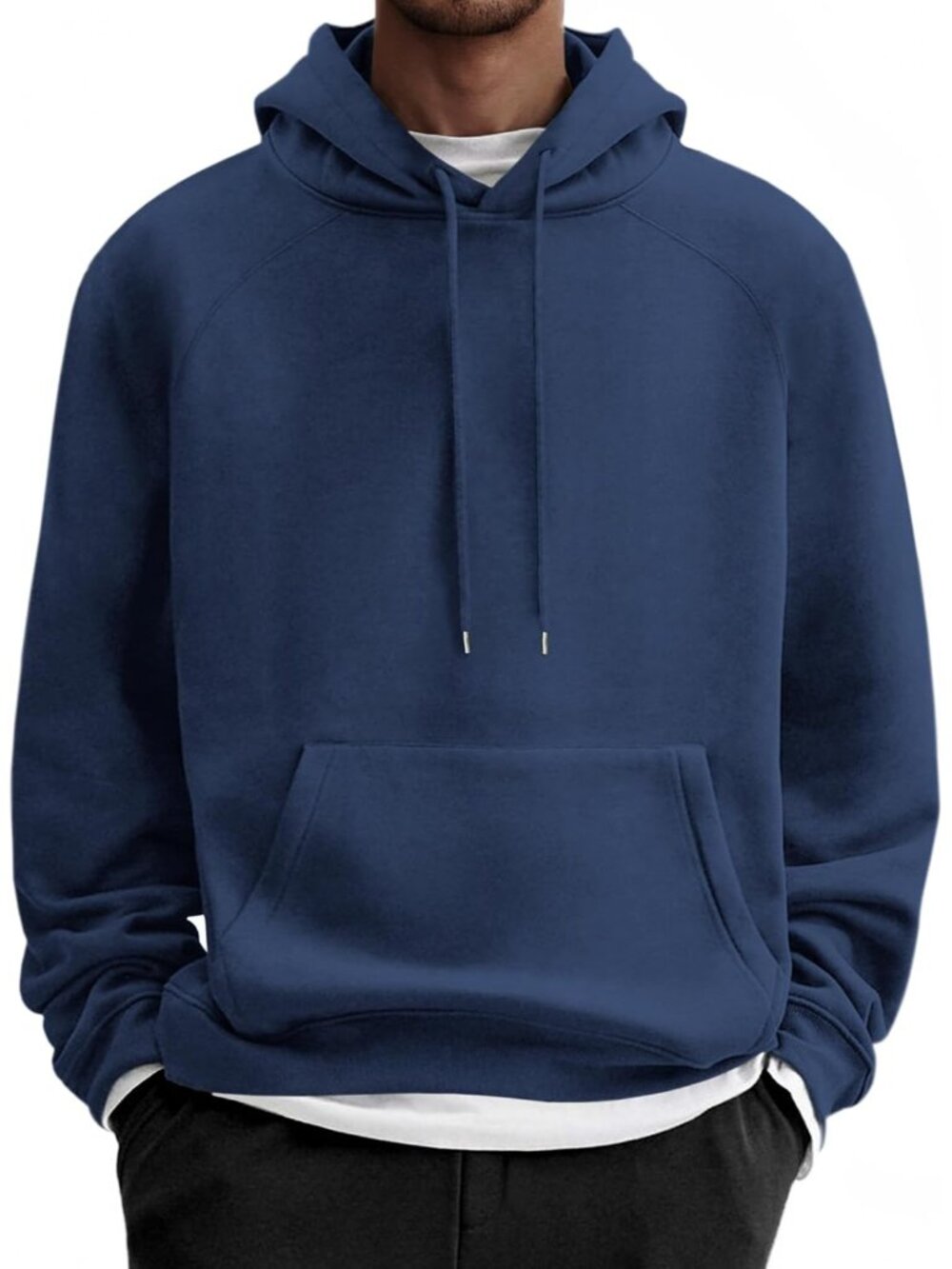 Coofandy Men's Navy Blue Fleece Pullover Long Sleeve Essential Sweatshirt Hoodie